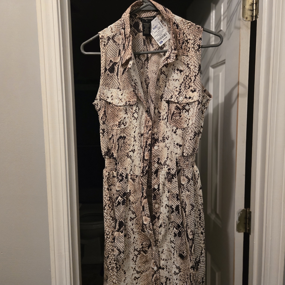 Sleeveless Snake Print Dress w/Tie in Front
